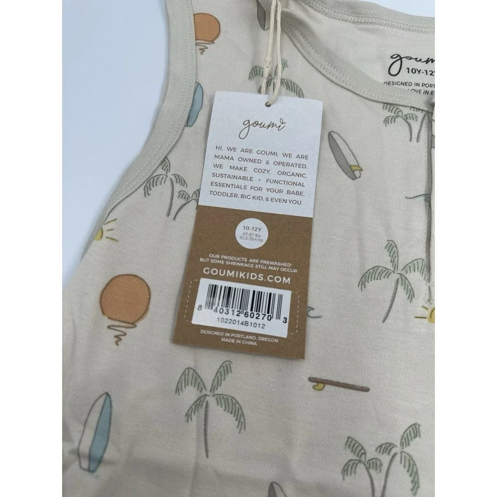 Goumi Kids Tank Top Henley Button Size 10-12 Year All Over Beach Print Vacay NEW